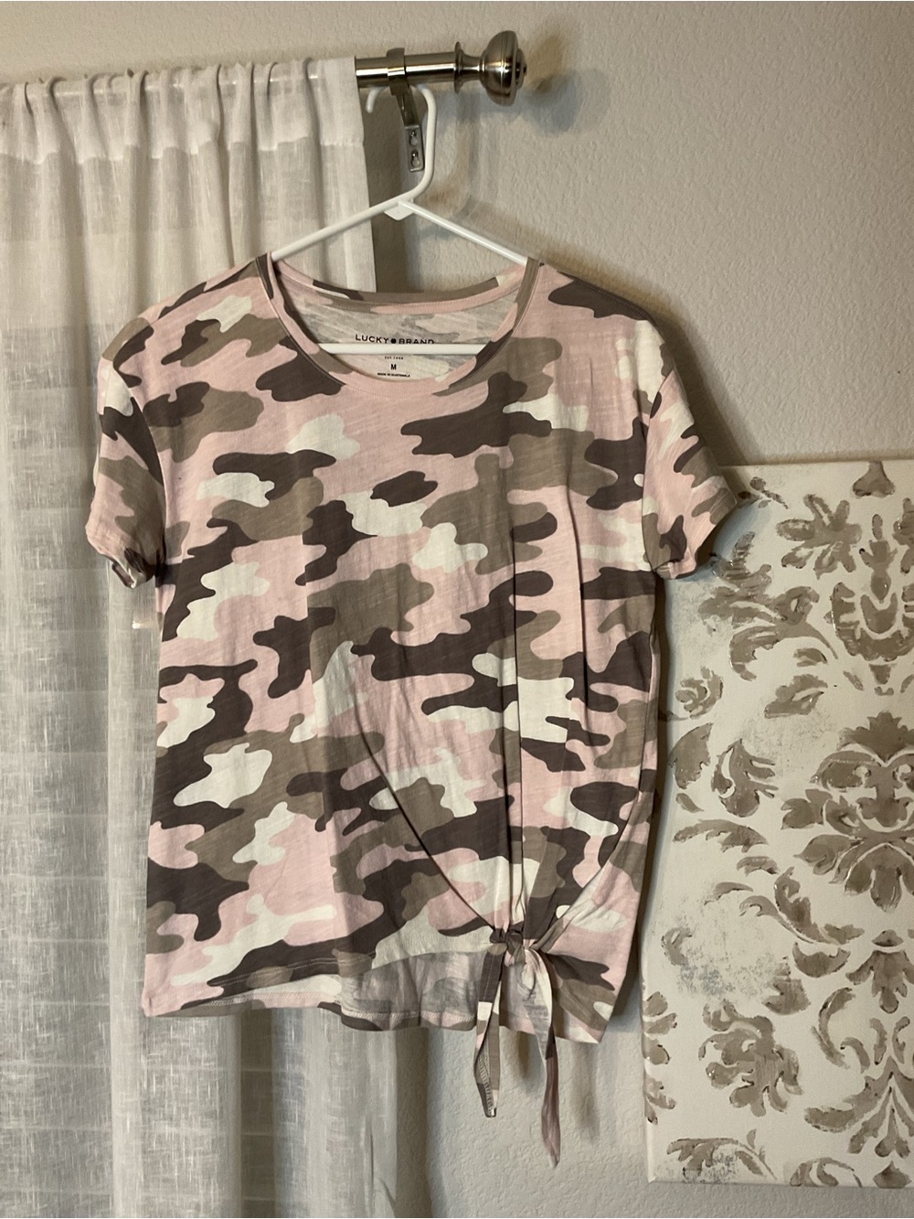 Lucky Brand Pink Camouflage Tie-Front Short Sleeve Tee